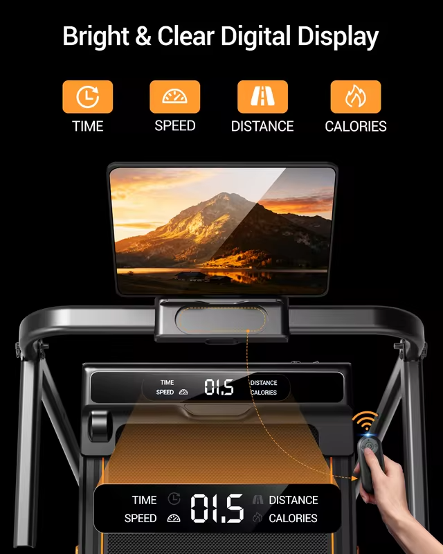 UMAY 2 In 1 Foldable Walking Running Treadmill Adjustable 15% Incline Silent Motor Max Load 136kg Home Fitness Machine