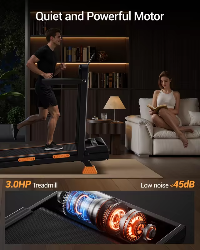 UMAY 2 In 1 Foldable Walking Running Treadmill Adjustable 15% Incline Silent Motor Max Load 136kg Home Fitness Machine
