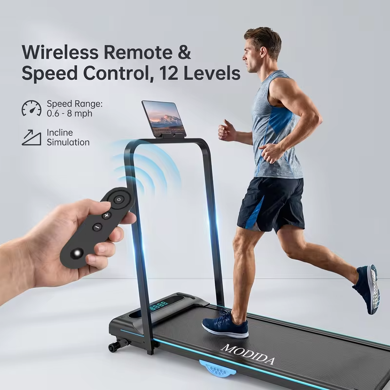Under‑Desk Walking Pad Treadmill With Foldable Handrail, 2‑in‑1 Walk Jog Run Machine, 3.5HP Ultra‑Quiet Brushless Motor, 300LBS Capacity, 12‑Speed Wireless Remote, Shock Absorption Cushioned Belt, LED Real‑Time Display for Home Office Small Apartment