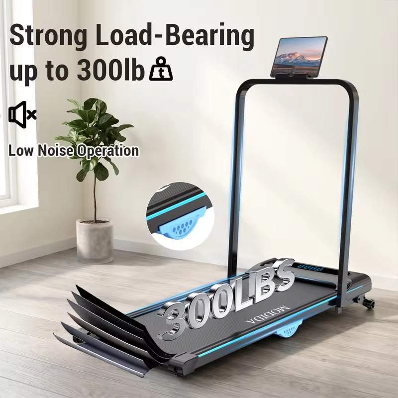 Under‑Desk Walking Pad Treadmill With Foldable Handrail, 2‑in‑1 Walk Jog Run Machine, 3.5HP Ultra‑Quiet Brushless Motor, 300LBS Capacity, 12‑Speed Wireless Remote, Shock Absorption Cushioned Belt, LED Real‑Time Display for Home Office Small Apartment