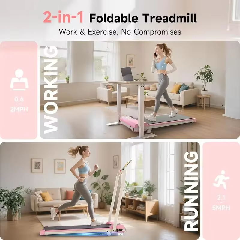 Under Desk Treadmill with 8% Incline, 2.5HP, 320 lbs Capacity, Compact Foldable, Remote & LED Display