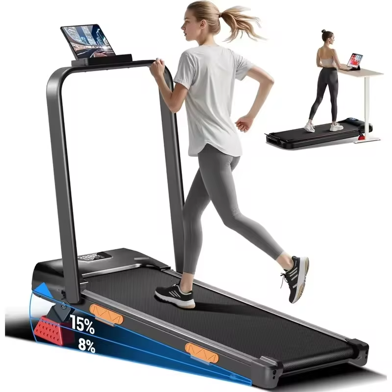 Compact 15% Incline Under Desk Treadmill, 2.5HP, 0.6-6.2MPH, 300LBS Capacity, Handle Bar, Remote Control