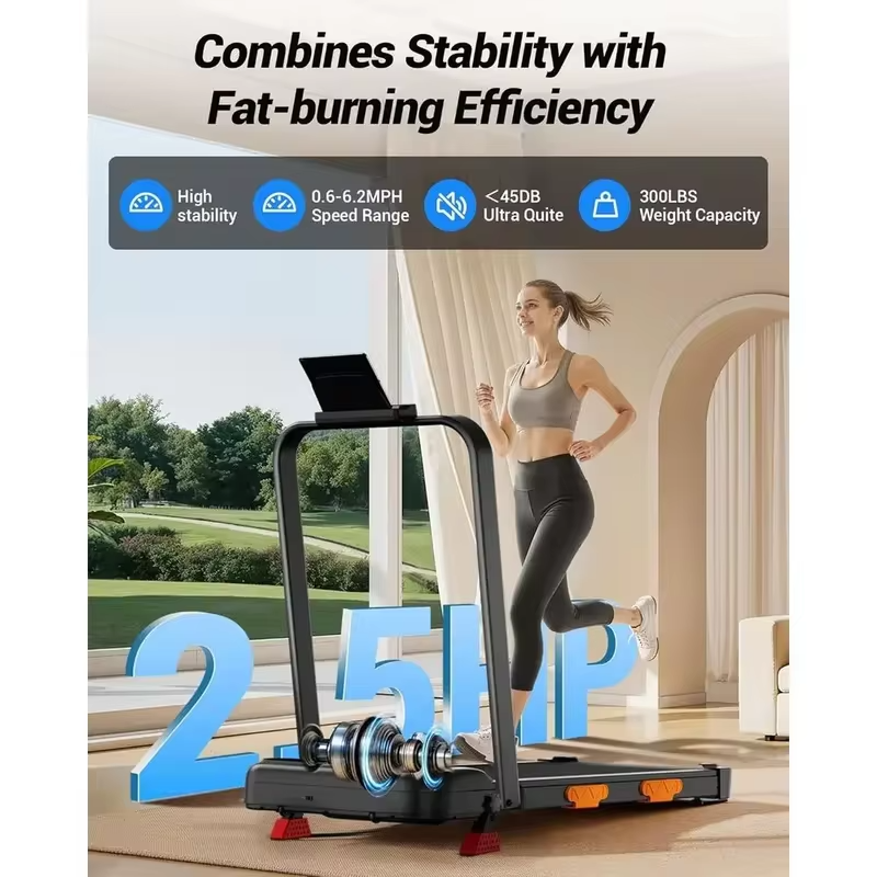 Compact 15% Incline Under Desk Treadmill, 2.5HP, 0.6-6.2MPH, 300LBS Capacity, Handle Bar, Remote Control