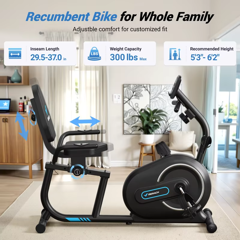 MERACH Recumbent Exercise Bike for Home Smart Bluetooth Exclusive App Connectivity LCD Heart Rate Handle Magnetic Recumbent Bike