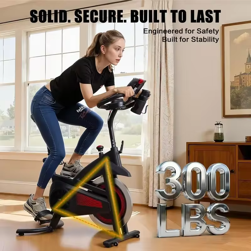 Indoor Cycling Bike for Home Gym - 300 lbs Capacity, Adjustable Seat/Handlebar, Cardio Workout