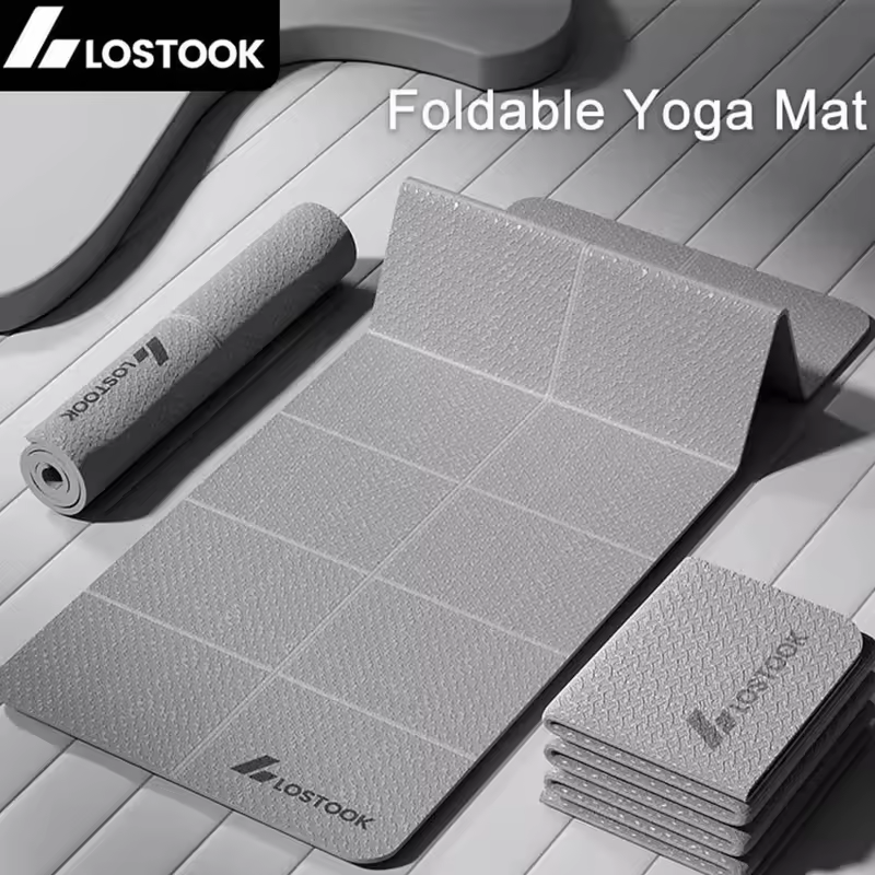 4mm Thick TPE Foldable Yoga Mat 183*61cm Easy Storage for Travel Yoga Pilates Home Exercise Floor Mat